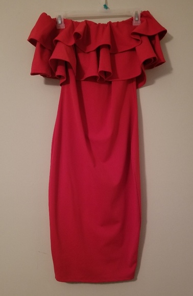 ☆HP×2☆Maternity Ruffle Off The Shoulder Midi Dress - Picture 2 of 7